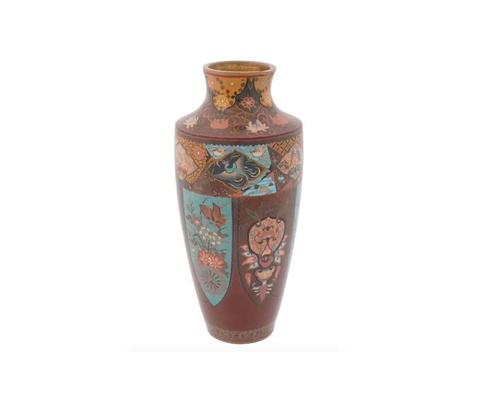 Cloissoné Antique Japanese Cloisonne Enamel Gold Stone Vase For Sale