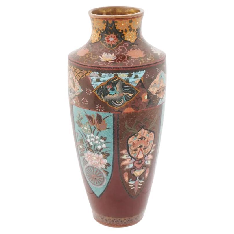 Antique Japanese Cloisonne Enamel Gold Stone Vase For Sale