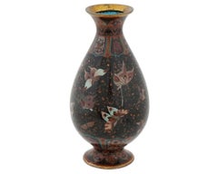 Antique Japanese Cloisonne Enamel Gold Stone Vase with Butterflies Attr Honda Yo