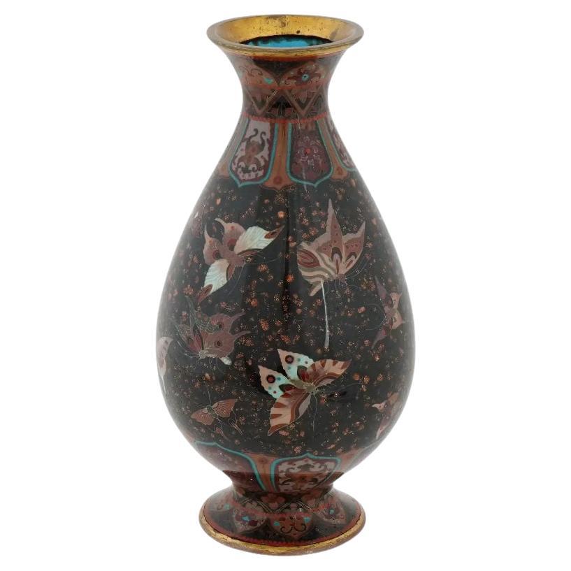 Antique Japanese Cloisonne Enamel Gold Stone Vase with Butterflies Attr Honda Yo For Sale