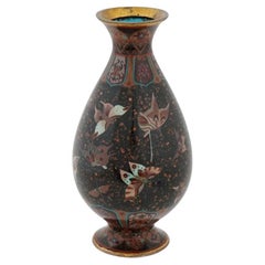 Antique Japanese Cloisonne Enamel Gold Stone Vase with Butterflies Attr Honda Yo