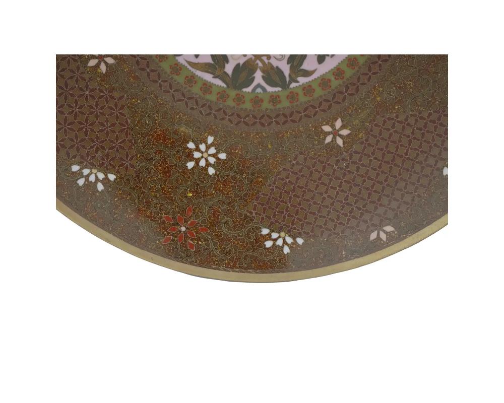 19th Century Antique Japanese Cloisonne Enamel Goldstone Pink Geometric Patterns Charger Plat For Sale
