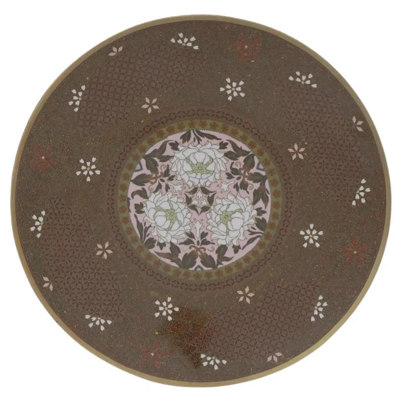 Antico giapponese Cloisonne Smalto Goldstone Rosa Motivi Geometrici Caricabatterie Plat