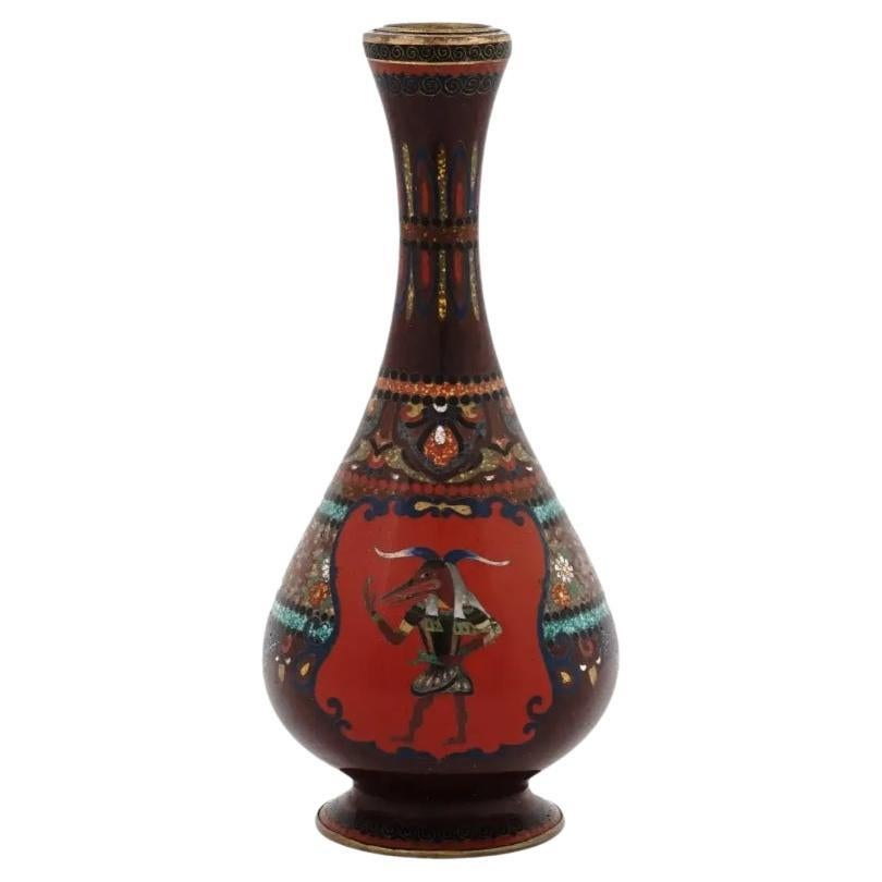 Antike japanische Cloisonné-Emaille-Vase aus der Meiji-Zeit, ägyptische Figur