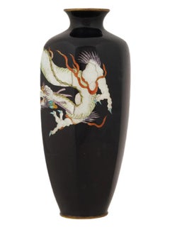 Antike japanische Cloisonne-Emaille Grüner Drache Vase Meiji Periode