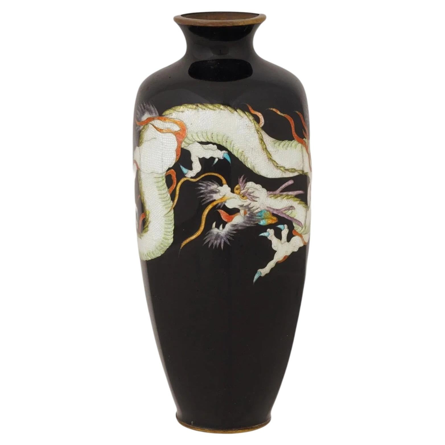 Antique Japanese Cloisonne Enamel Green Dragon Vase Meiji Period For Sale