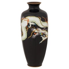 Antike japanische Cloisonne-Emaille Grüner Drache Vase Meiji Periode