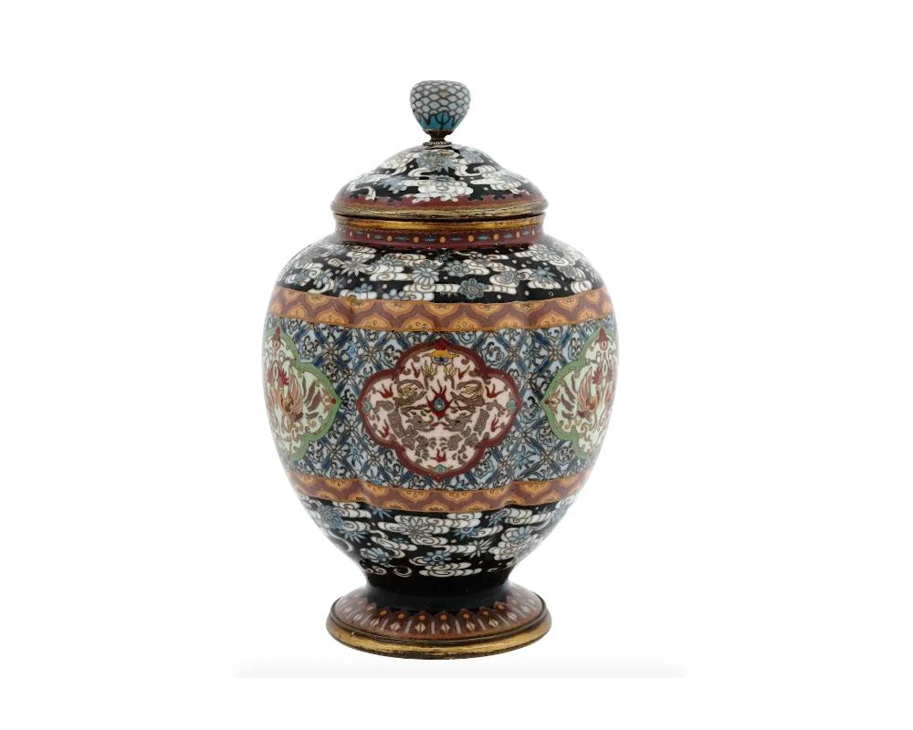 Meiji Antique Japanese Cloisonne Enamel Lidded Koro Jar For Sale