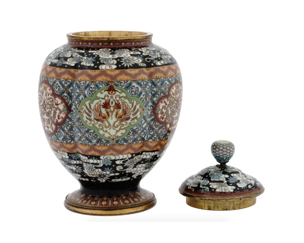 Cloissoné Antique Japanese Cloisonne Enamel Lidded Koro Jar For Sale