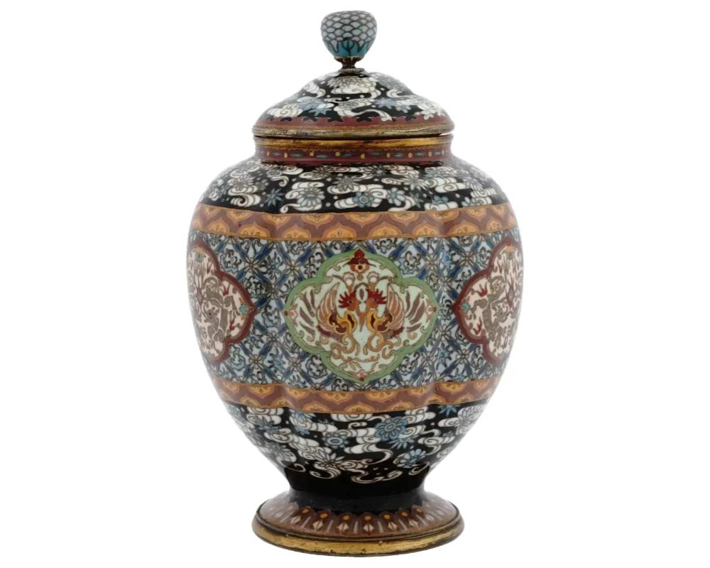 Antique Japanese Cloisonne Enamel Lidded Koro Jar For Sale