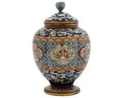 Antique Japanese Cloisonne Enamel Lidded Koro Jar