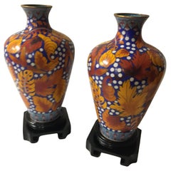 Antique Japanese Cloisonne Enamel Meiji Vases Petite Pair