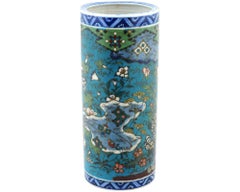 Antique Japanese Cloisonne Enamel on Porcelain Floral Vase