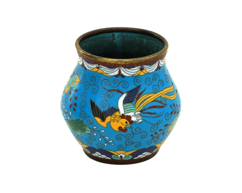 Meiji Antique Japanese Cloisonne Enamel Phoenix Vase For Sale