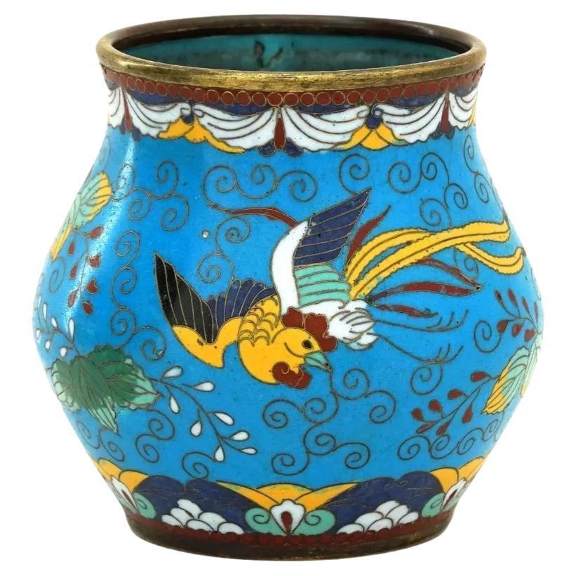 Antique Japanese Cloisonne Enamel Phoenix Vase For Sale