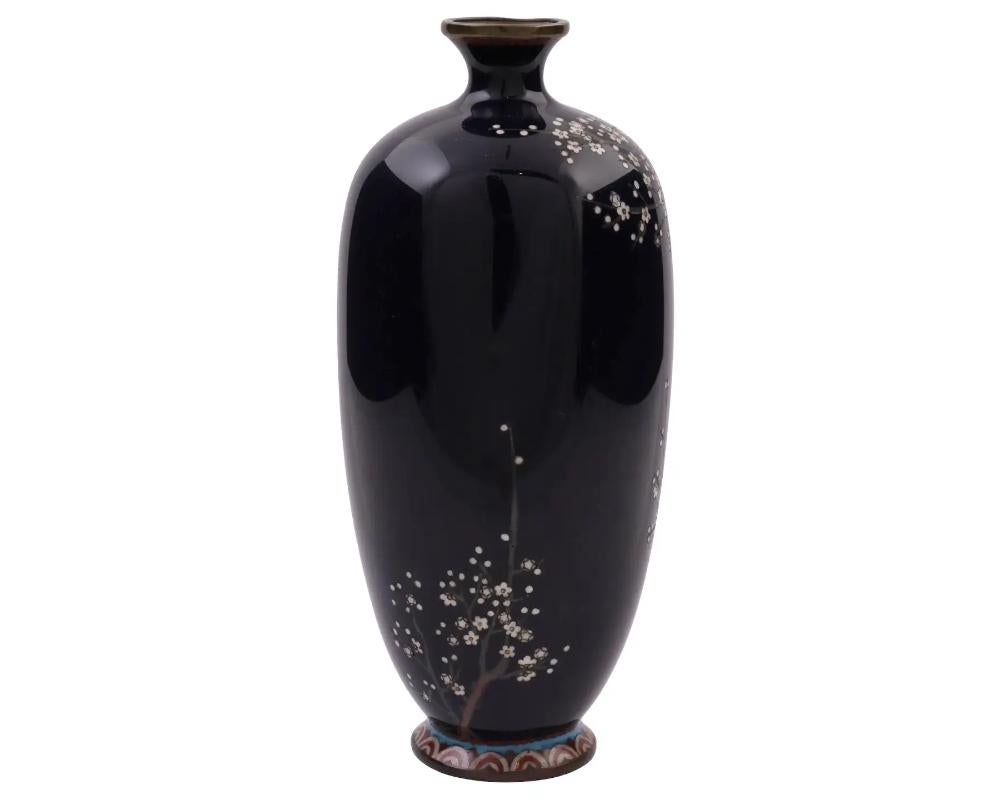 Meiji Antique Japanese Cloisonne Enamel Silver Wire Blossom Vase For Sale