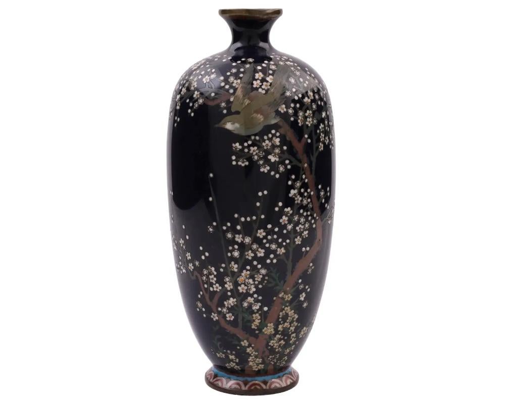 Cloissoné Antique Japanese Cloisonne Enamel Silver Wire Blossom Vase For Sale