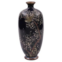 Antike japanische Cloisonné-Emaille-Silberdraht-Blumenvase