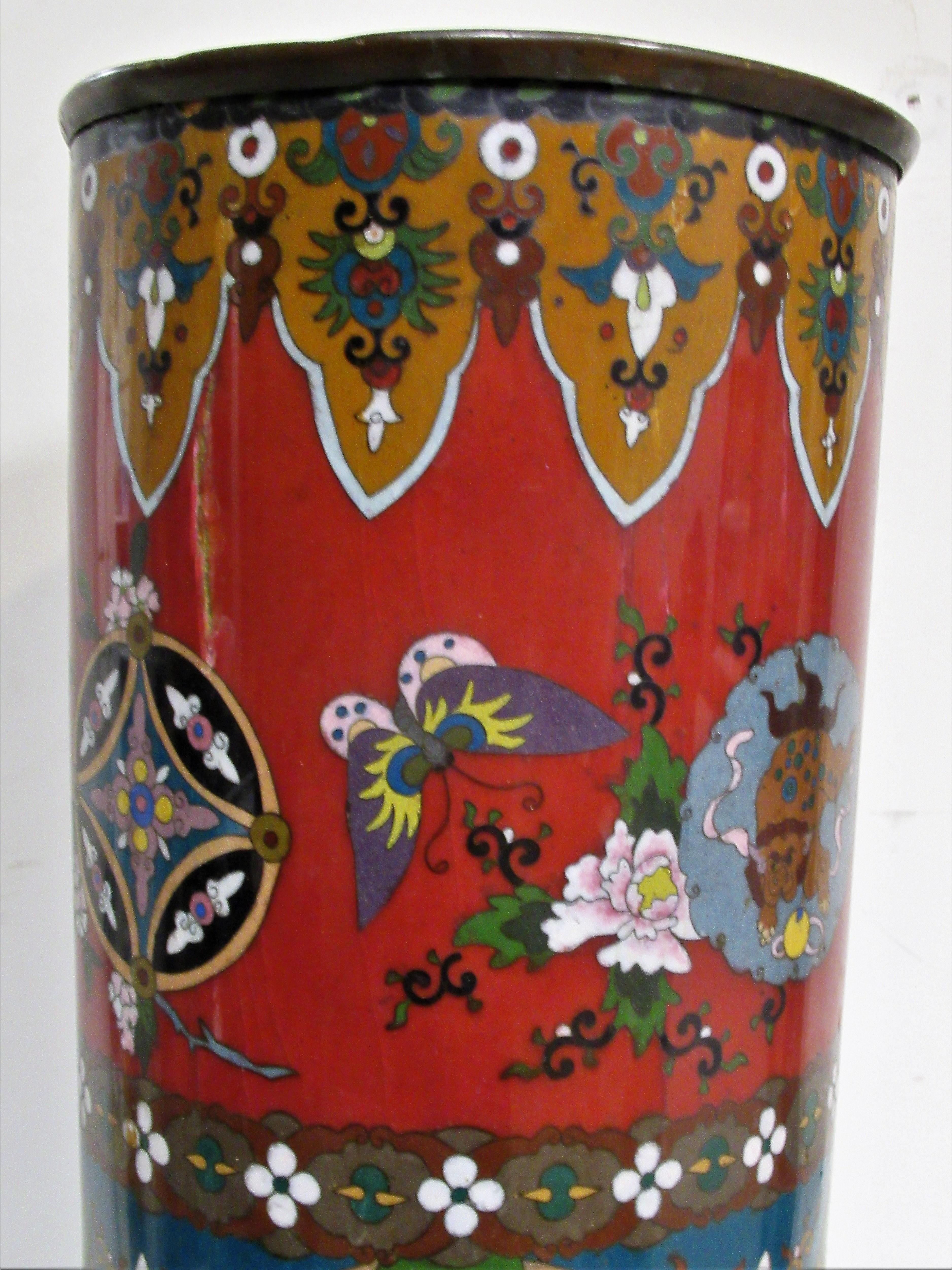 Antique Japanese Cloisonné Enamel Stick Stand 2
