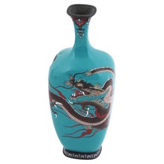 Antique Japanese Cloisonne Enamel Turquoise Dragon Vase