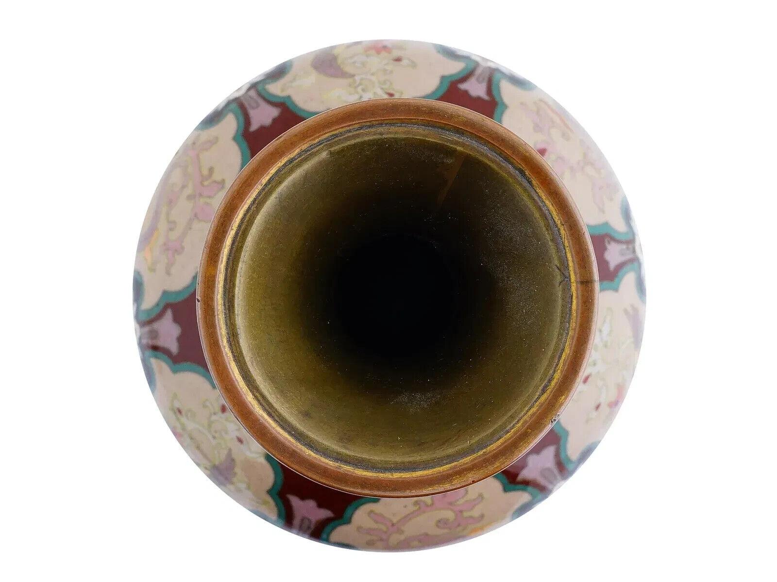 Antique Japanese Cloisonne Enamel Vase Dragon Phoenix Birds Pink And Red In Good Condition For Sale In New York, NY