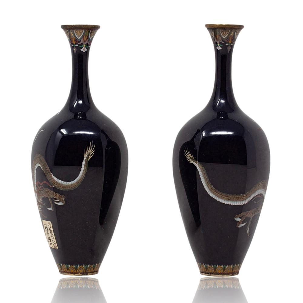 Antike japanische Cloisonné-Emaille-Vase, Paar, Hayashi-Schule, Paar (Emailliert) im Angebot