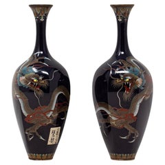 Antike japanische Cloisonné-Emaille-Vase, Paar, Hayashi-Schule, Paar