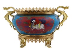 Antique Japanese Cloisonne Enamel Vase W Bronze Dragons