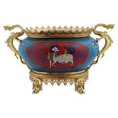 Antique Japanese Cloisonne Enamel Vase W Bronze Dragons