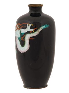 Antique Japanese Cloisonne Enamel White And Pink Dragon Vase