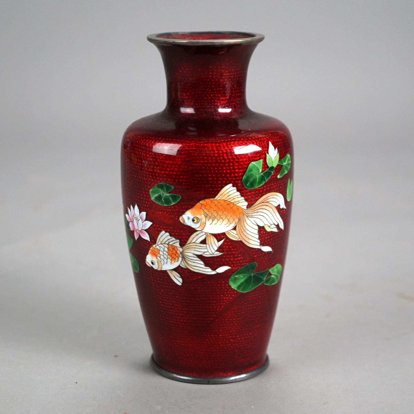 Antique Japanese Cloisonne Enameled Vase with Koi Pond Scene  Decoration C1930

Decoration - 7.5