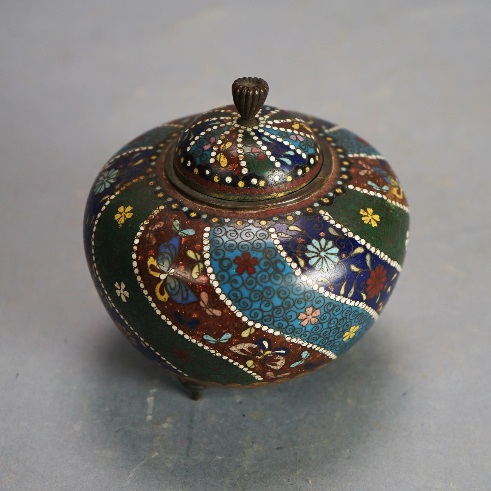 Asiatique Détecteur japonais ancien sur pied émaillé floral cloisonné C1920 en vente