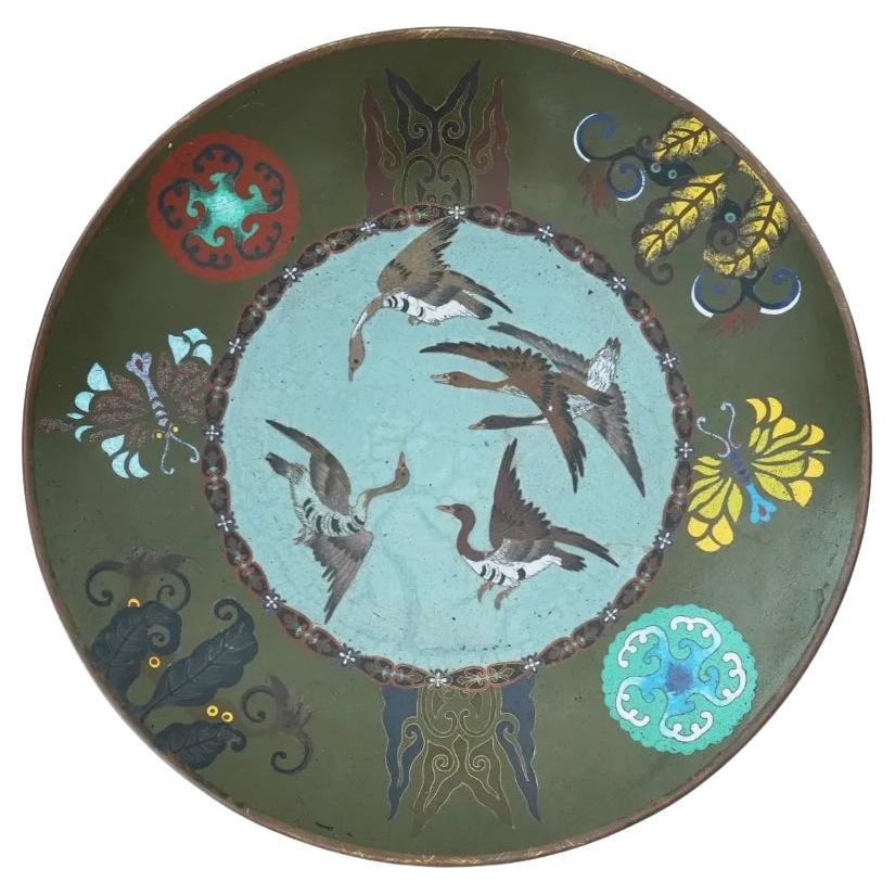 Antique Japanese Cloisonne Flying Geese Enamel Plate Goto School For Sale