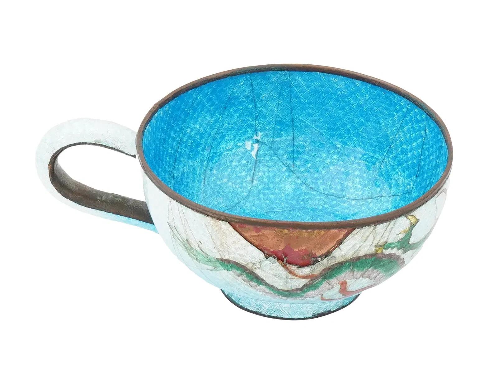 Antique Japanese Cloisonne Ginbari Enamel Dragon Tea Set Teapot Cup And Saucer For Sale 8