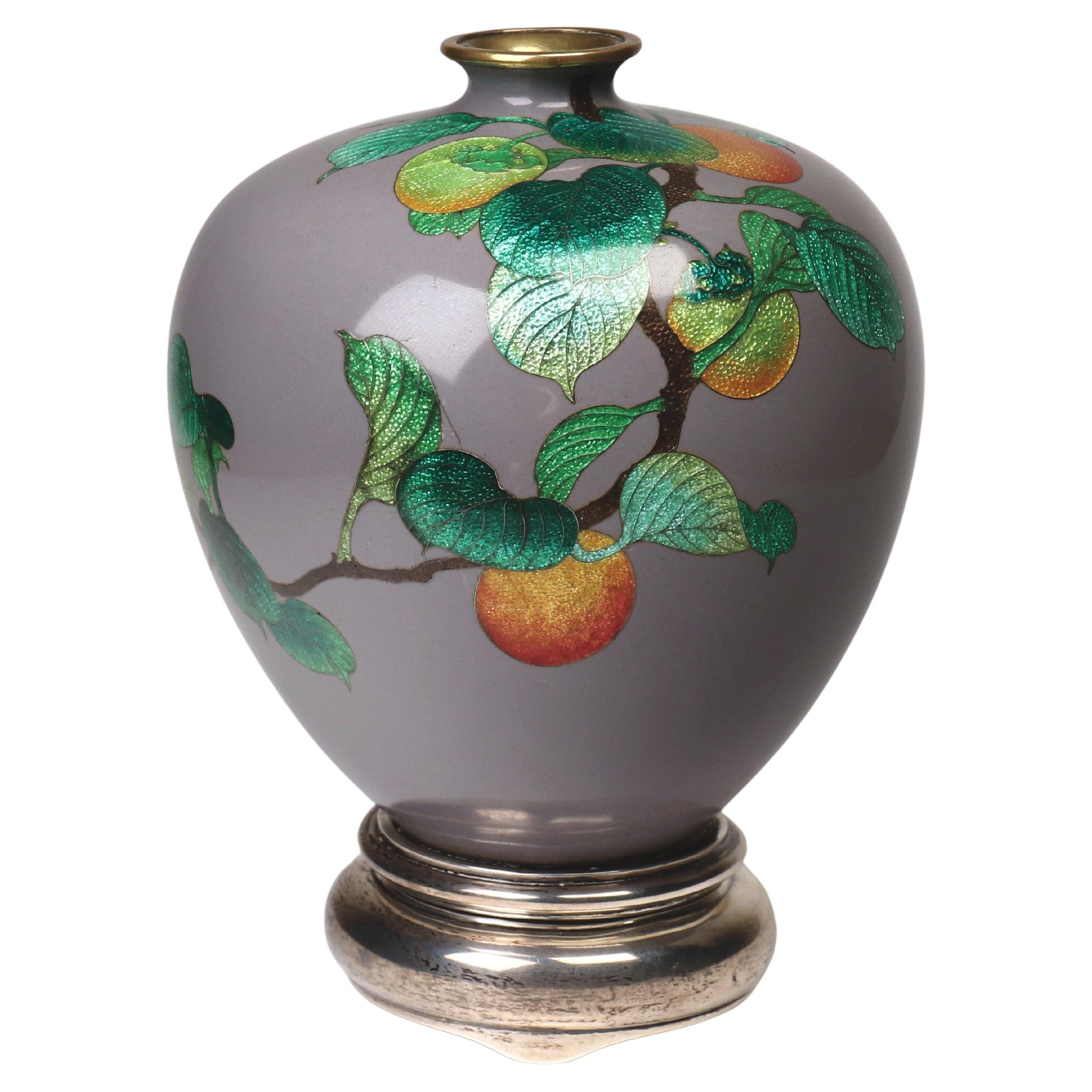 Antique Japanese Cloisonne Ginbari Vase on Silver Stand