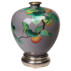 Antique Japanese Cloisonne Ginbari Vase on Silver Stand