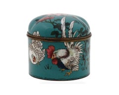 Antique Japanese Cloisonné Meiji Enamel Box with Roosters