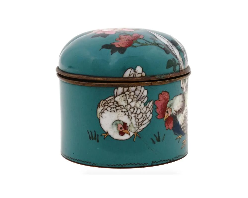 20th Century Antique Japanese Cloisonné Meiji Enamel Box with Roosters For Sale