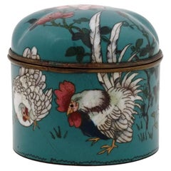 Used Japanese Cloisonné Meiji Enamel Box with Roosters