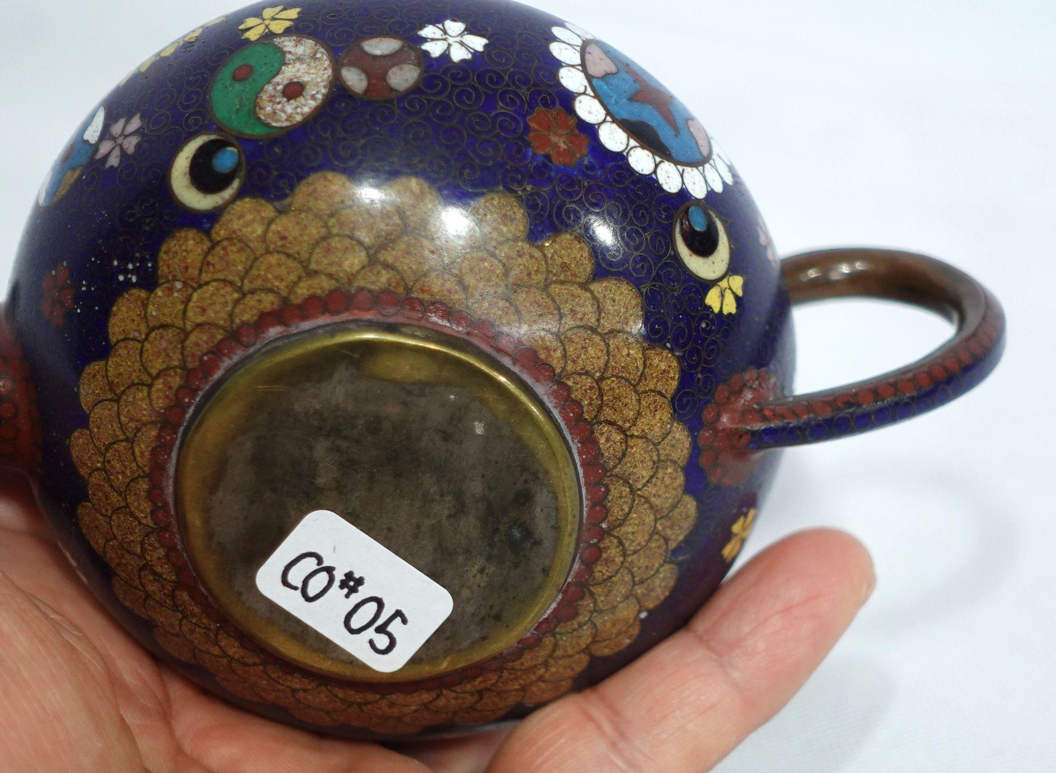 Antique Japanese Cloisonné Meiji Period Teapot CO#05 For Sale 8
