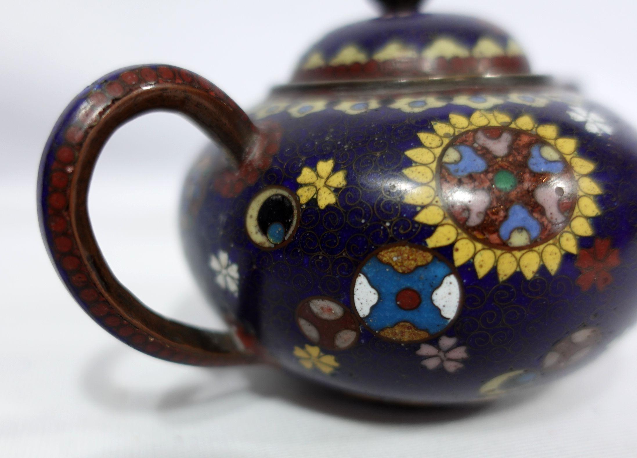 Hand-Crafted Antique Japanese Cloisonné Meiji Period Teapot CO#05 For Sale