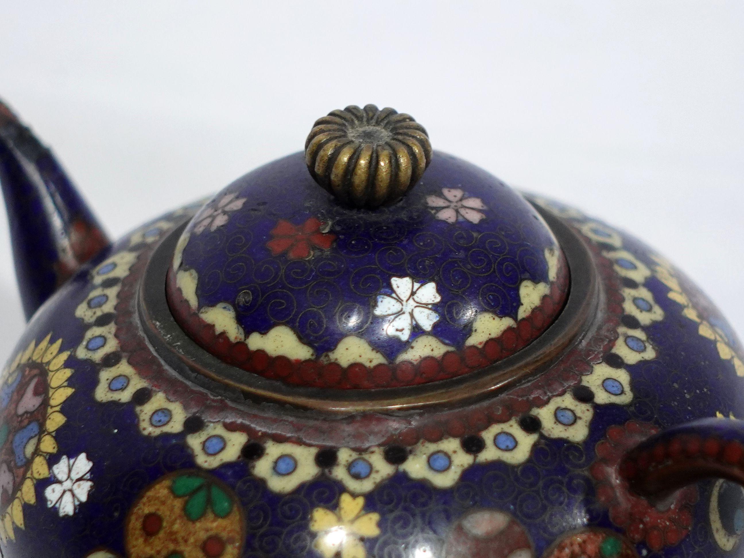 Bronze Antique Japanese Cloisonné Meiji Period Teapot CO#05 For Sale