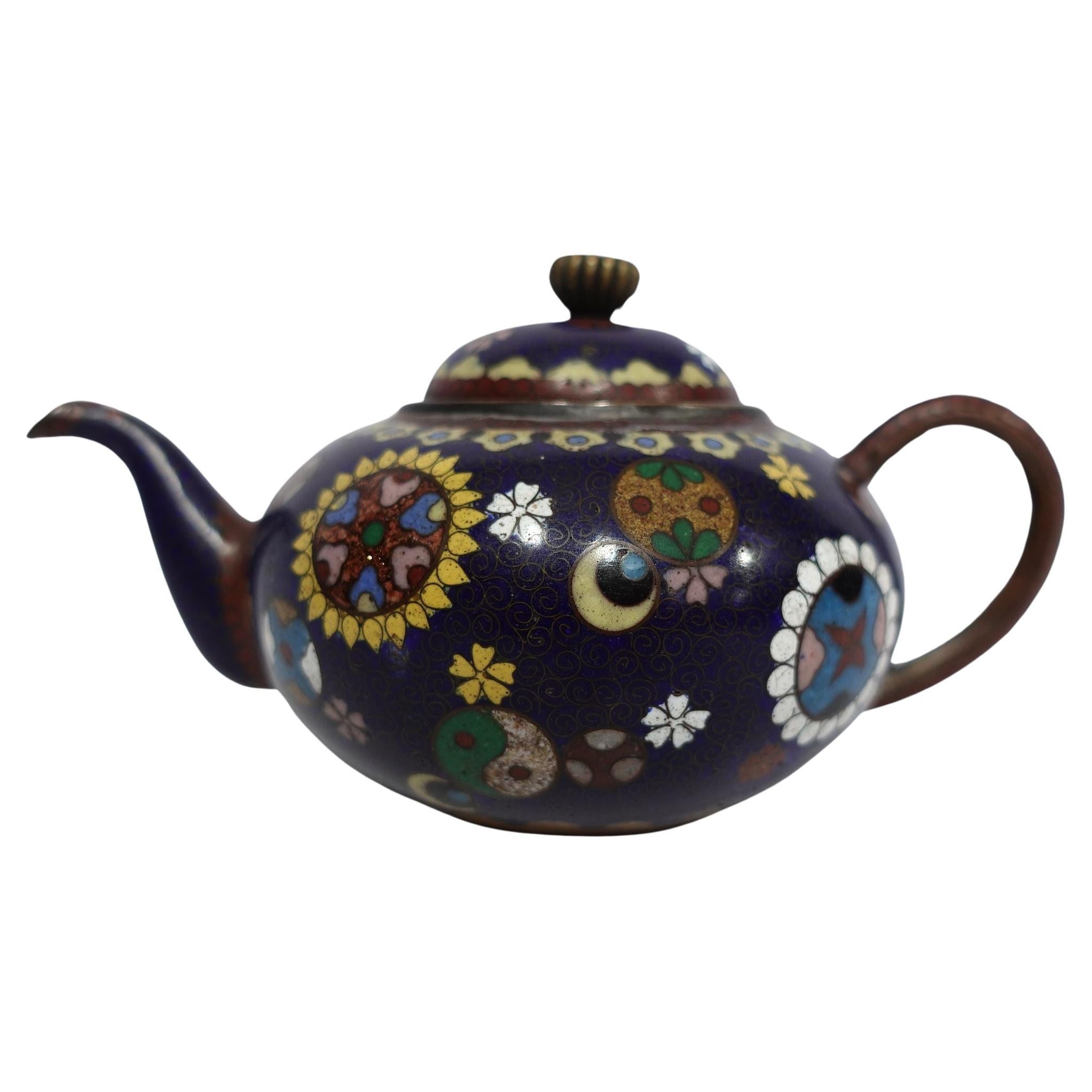 Antique Japanese Cloisonné Meiji Period Teapot CO#05 For Sale