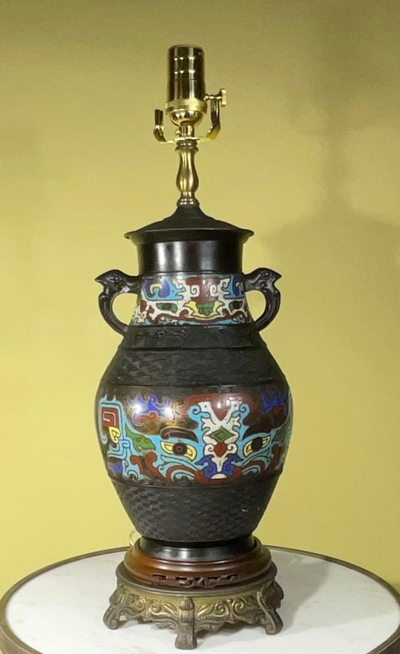 Antique Japanese Cloisonne Table Lamp For Sale 3