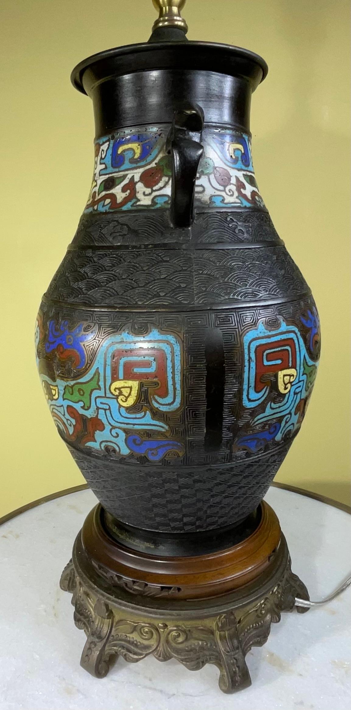 Hand-Crafted Antique Japanese Cloisonne Table Lamp For Sale