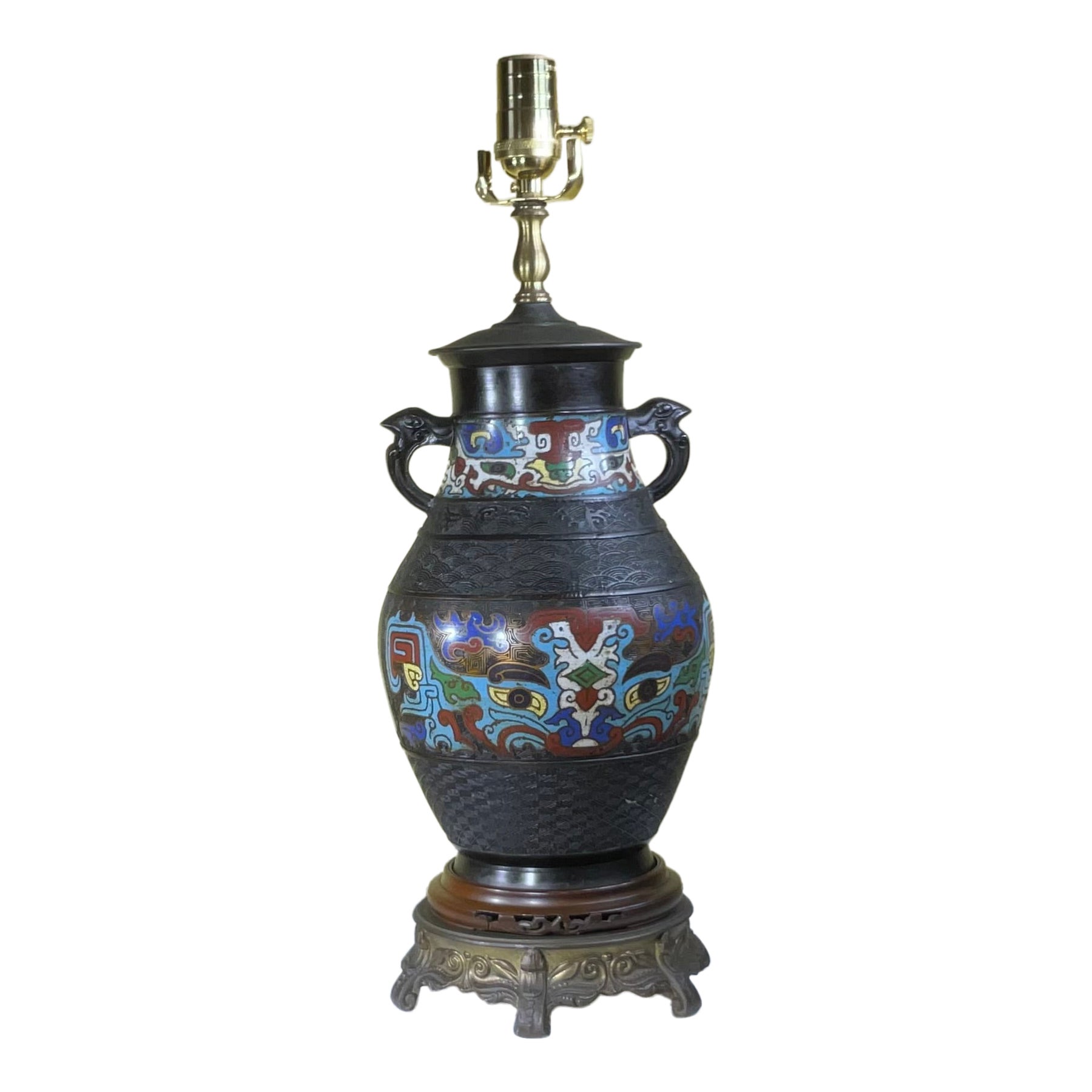 Lámpara de mesa japonesa antigua de cloisonné