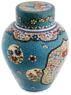 Antique Japanese Cloisonne Totai Covered Enamel Porcelain Jar