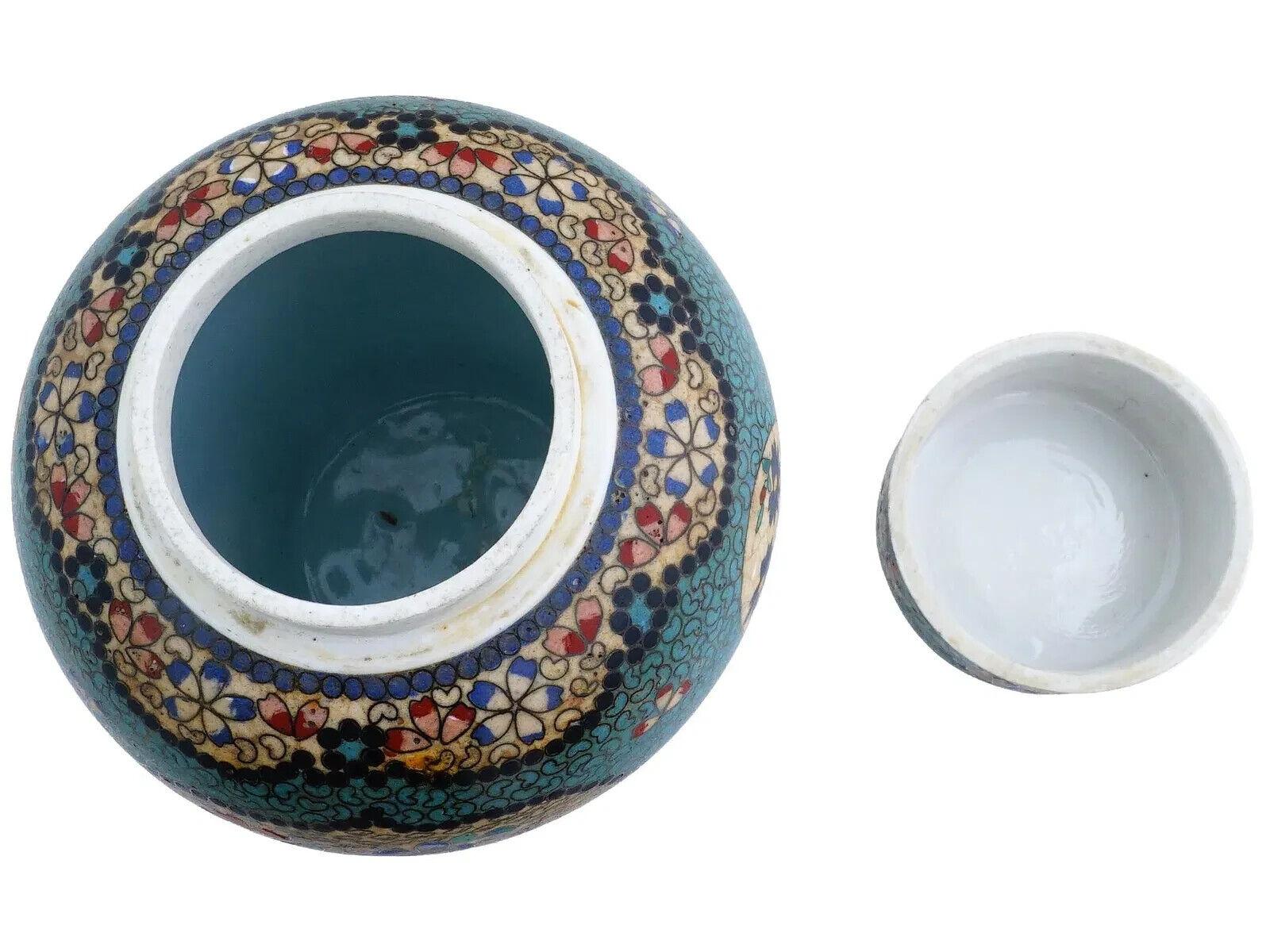 Antiguo Tarro Japonés de Cloisonné Totai Cubierto de Esmalte y Porcelana en venta 3