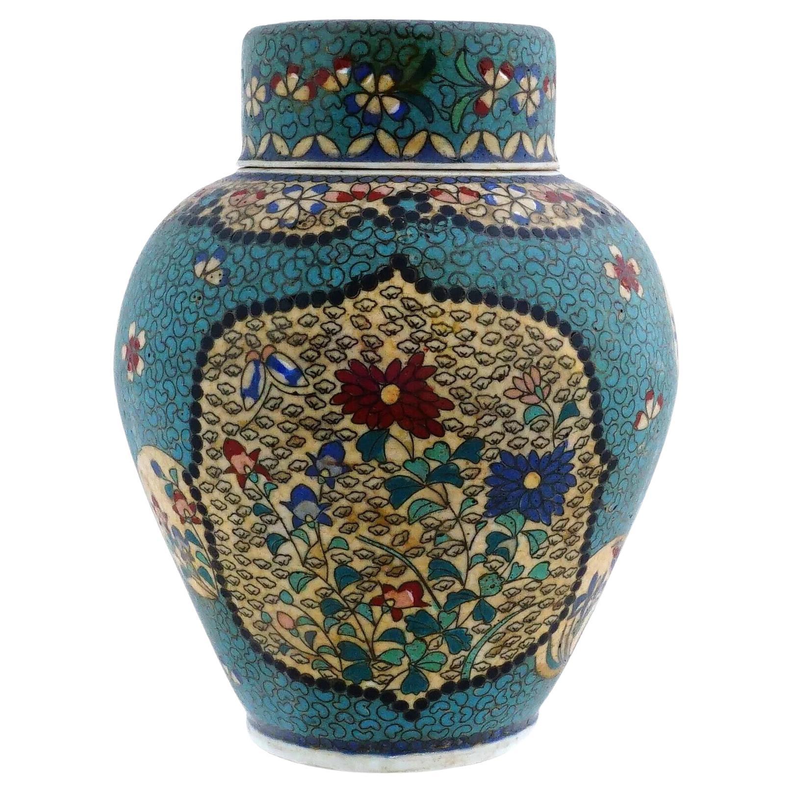 Antique Japanese Cloisonne Totai Covered Enamel Porcelain Jar