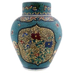 Antique Japanese Cloisonne Totai Covered Enamel Porcelain Jar